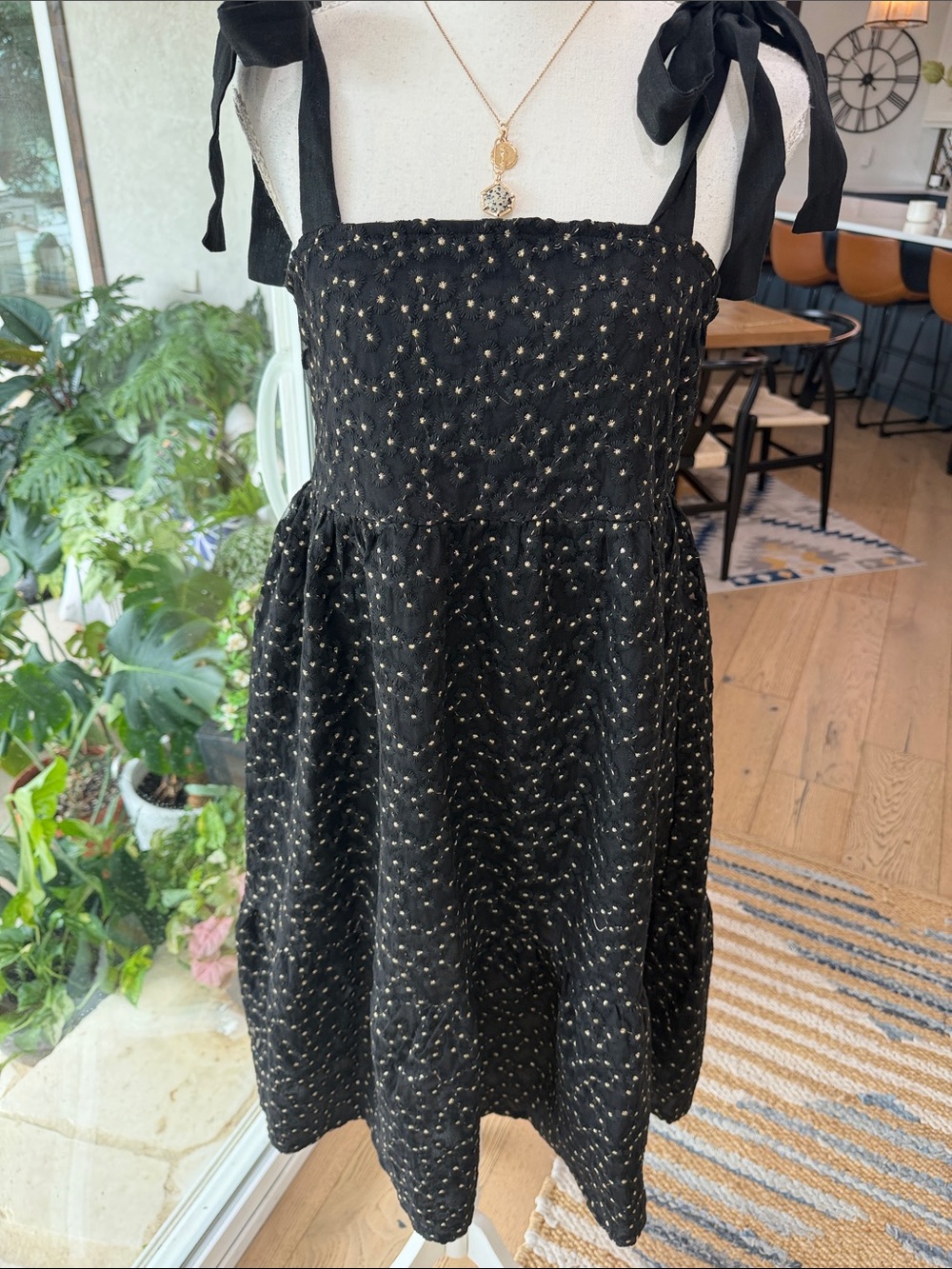 NWT THML Black Mini Dress with Metallic Dots Summer Dress Size Small